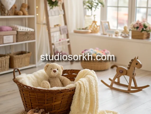 عکس استودیو سرخ آتلیه عکس نوزاد با طراحی دکور مناسب در مشهد بلوار سجاد